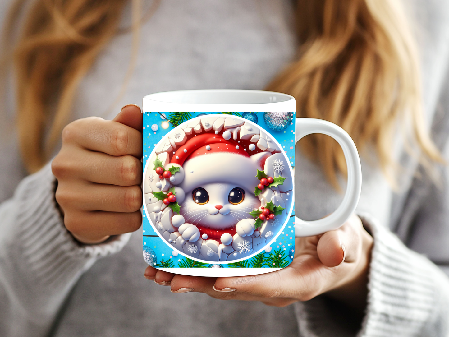 Christmas Kitty Mug β Cute Cat in Santa Hat Holiday mug