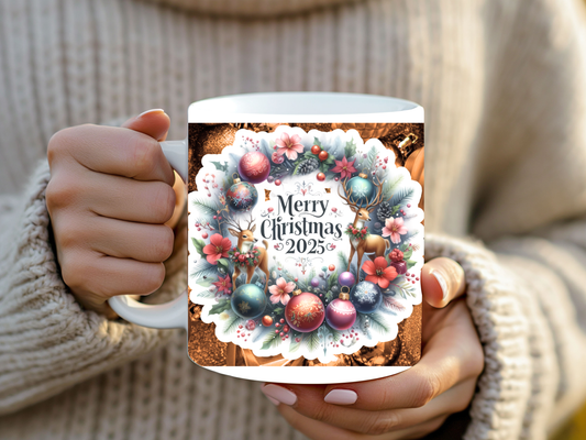 Golden Reindeer Christmas Mug – Merry Christmas 2025 Holiday Cup