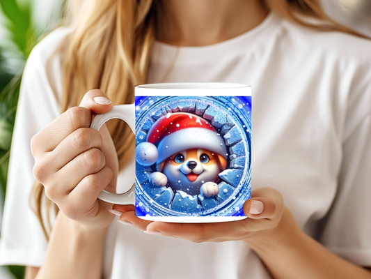 Christmas Puppy Mug – Cute Dog in Santa Hat Winter mug
