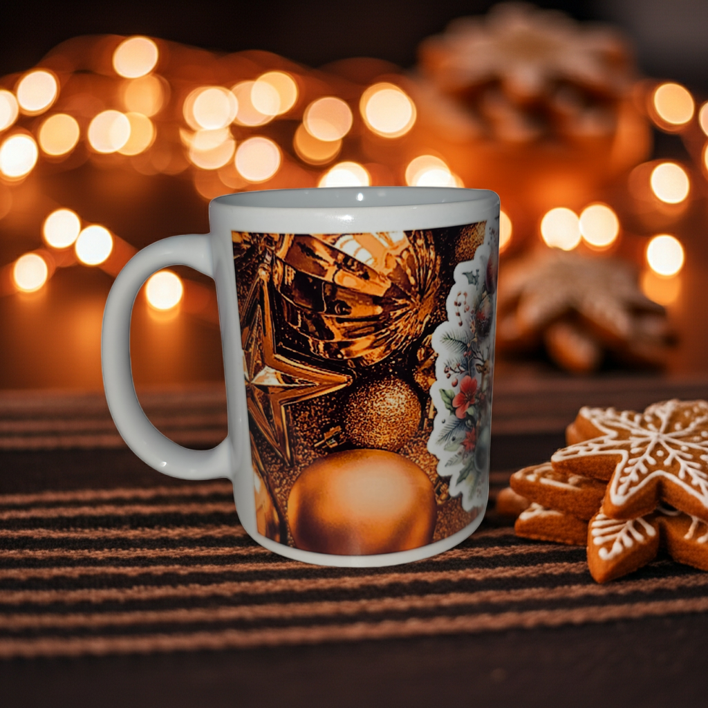 Golden Reindeer Christmas Mug – Merry Christmas 2025 Holiday Cup